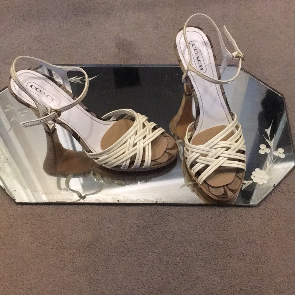 Coach off white patent heels with strap